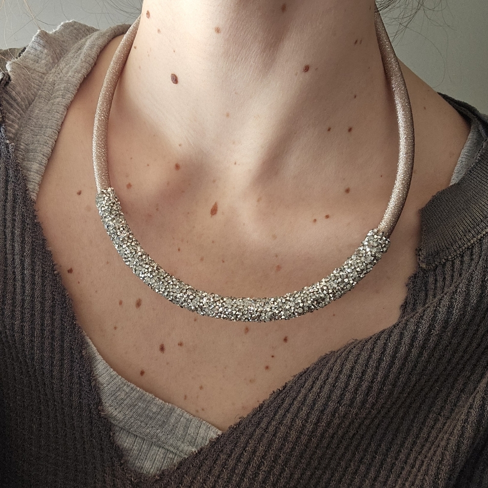 Statement Necklace Silver and Beige